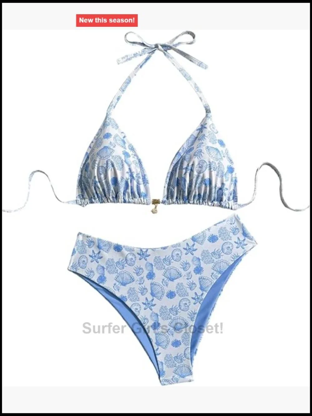 Plus Size 2 Piece Bikini Set Seashell Halter Triangle High Cut Swimsuit